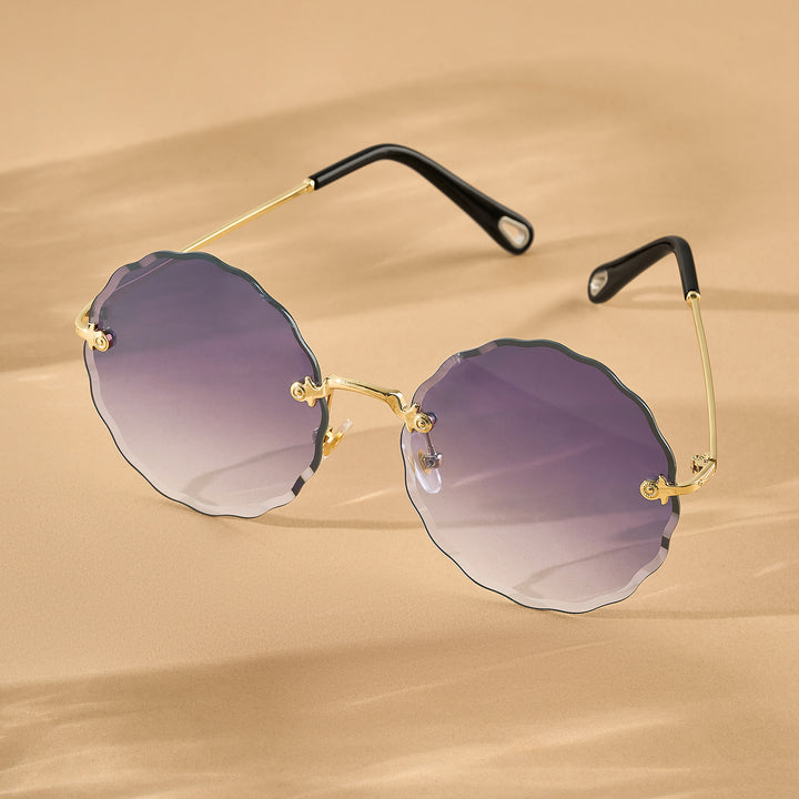 Hippie Rimless Flower Sunglasses With Purple Ombre Lenses