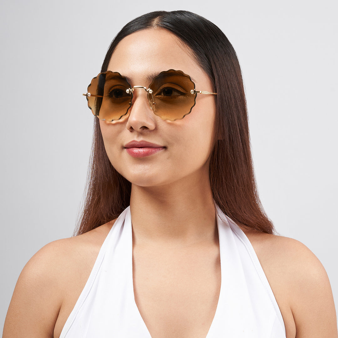 Hippie Rimless Flower Sunglasses With Brown Ombre Lenses