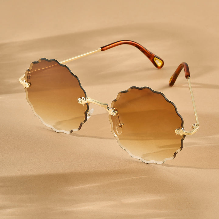 Hippie Rimless Flower Sunglasses With Brown Ombre Lenses