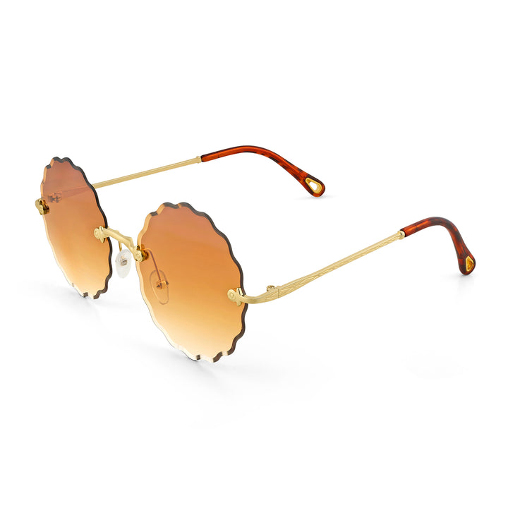 Hippie Rimless Flower Sunglasses With Brown Ombre Lenses