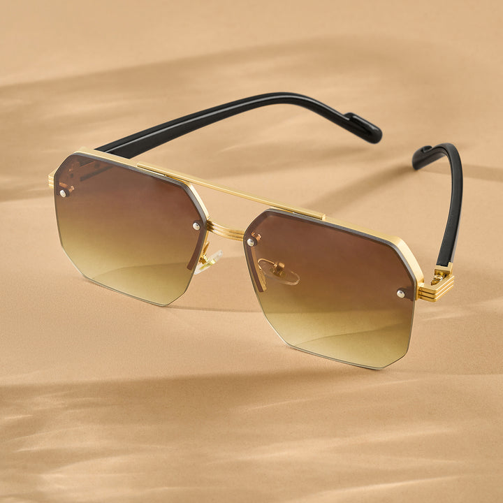 Hexa Geometric Sunglasses With Gold Frame And Tan Ombre Lenses
