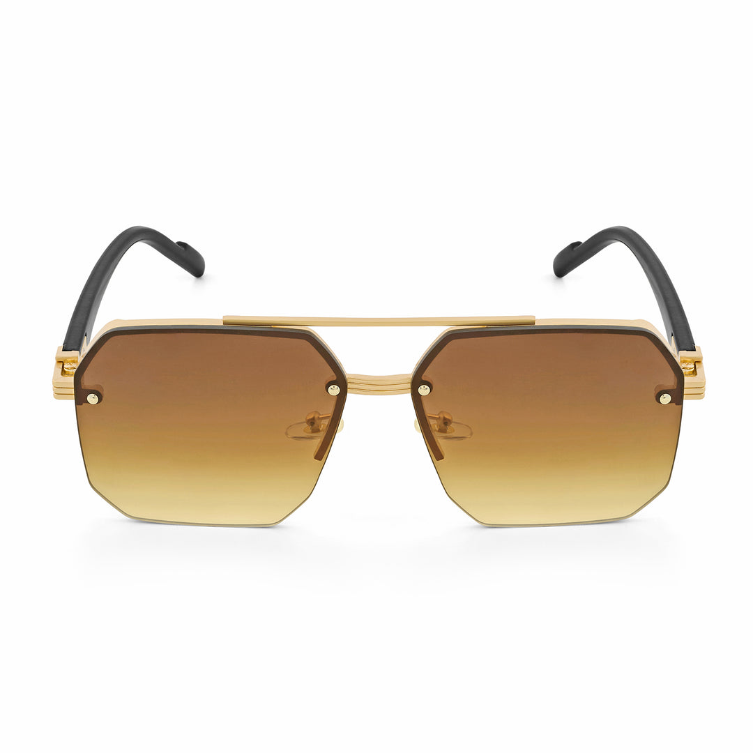 Hexa Geometric Sunglasses With Gold Frame And Tan Ombre Lenses