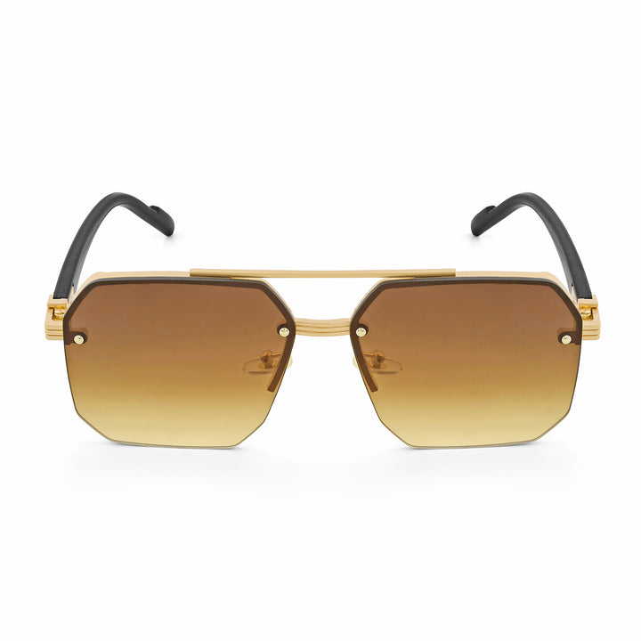 Hexa Geometric Sunglasses With Gold Frame And Tan Ombre Lenses