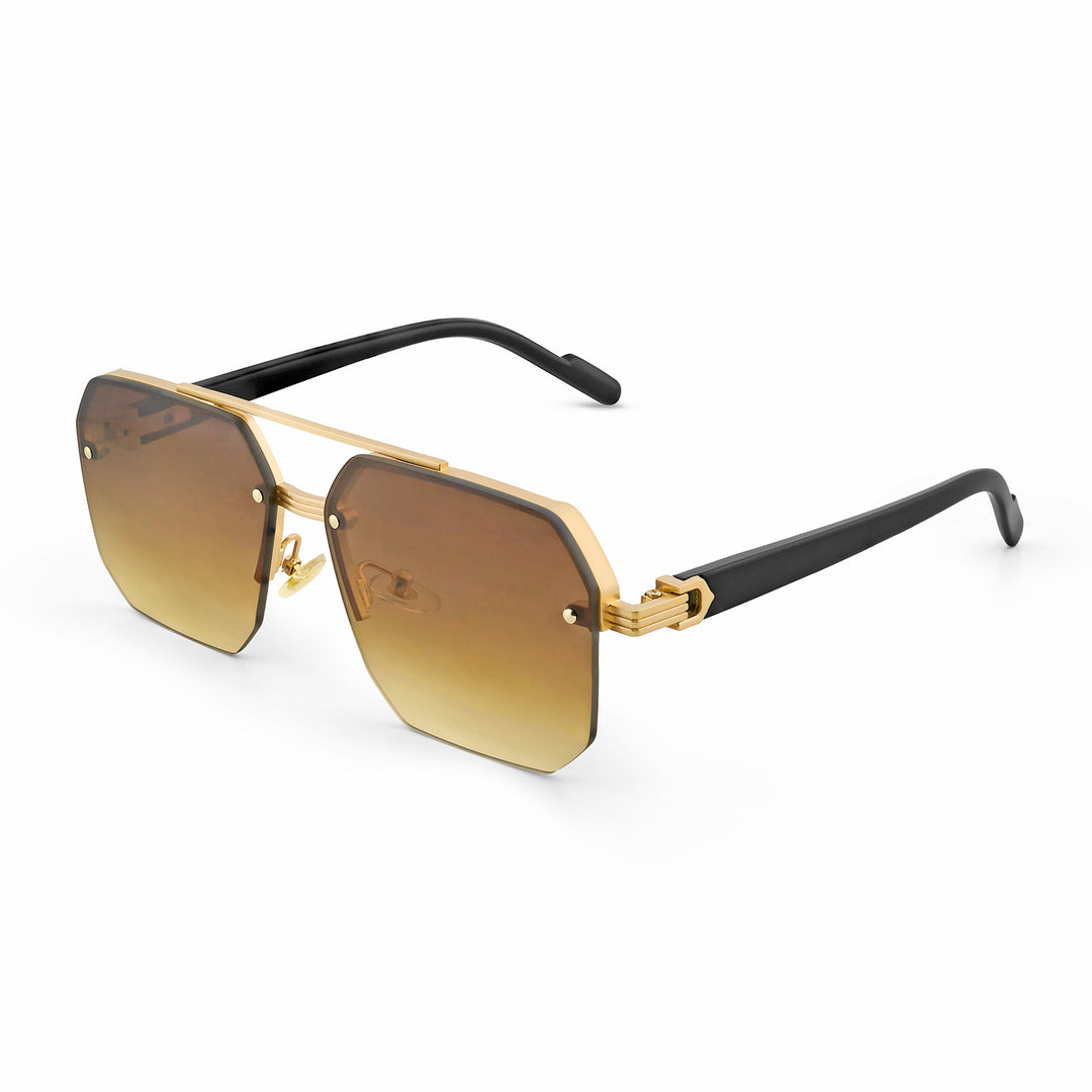 Hexa Geometric Sunglasses With Gold Frame And Tan Ombre Lenses