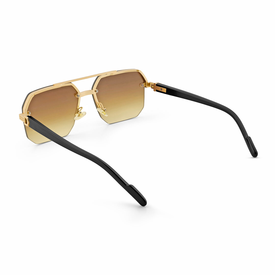 Hexa Geometric Sunglasses With Gold Frame And Tan Ombre Lenses