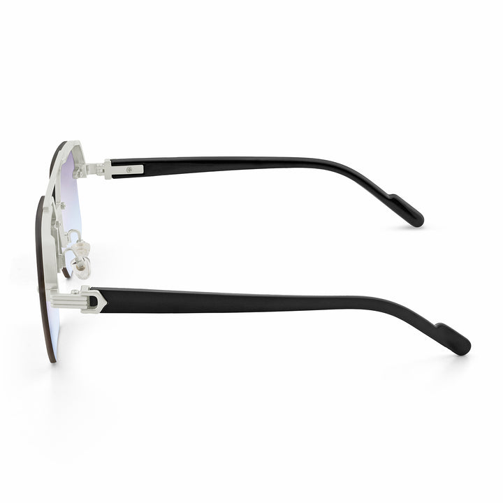 Hexa Geometric Sunglasses With Silver Frame And Grey-Blue Ombre Lenses