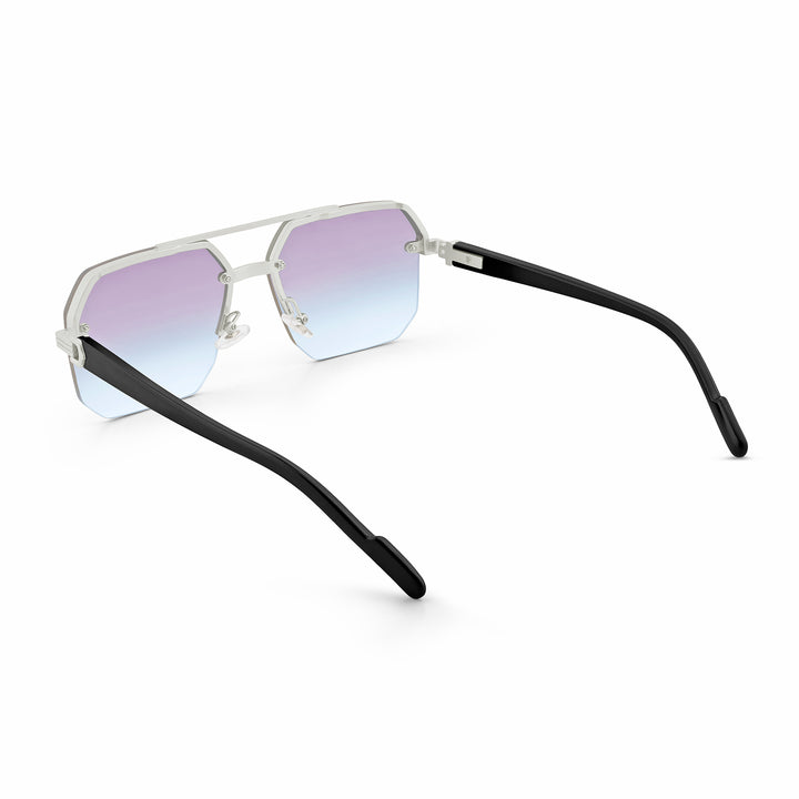 Hexa Geometric Sunglasses With Silver Frame And Grey-Blue Ombre Lenses