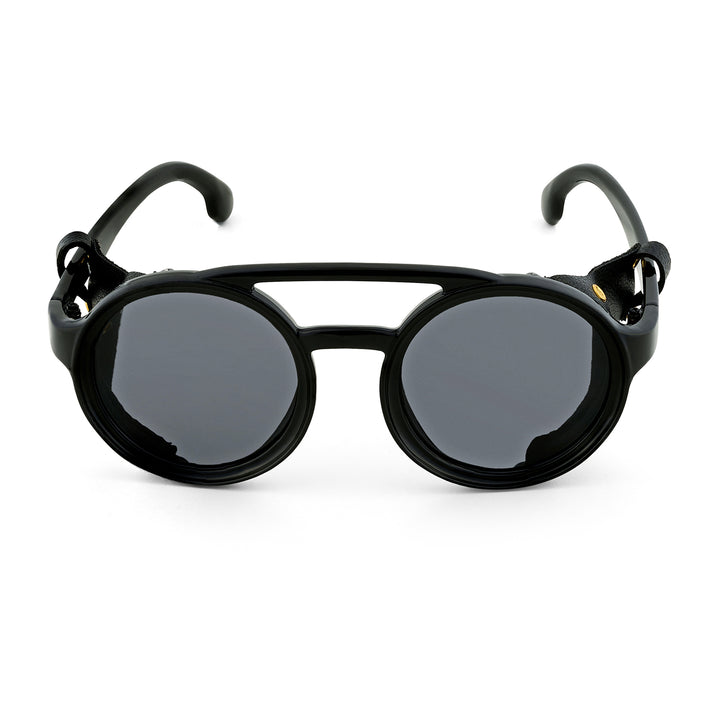 Folks Steampunk Style Round Sunglasses With Black Frames And Black Lenses