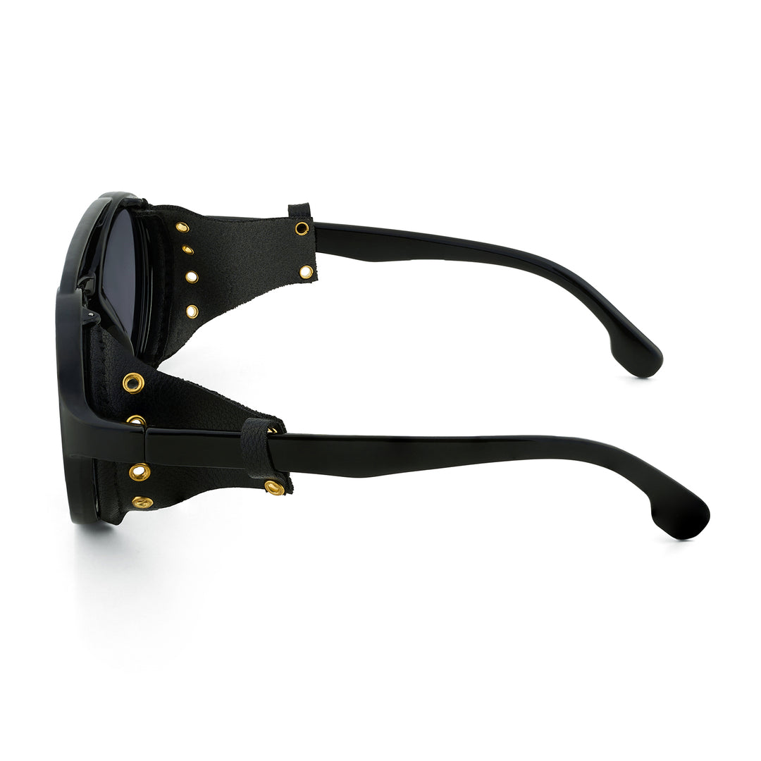 Folks Steampunk Style Round Sunglasses With Black Frames And Black Lenses