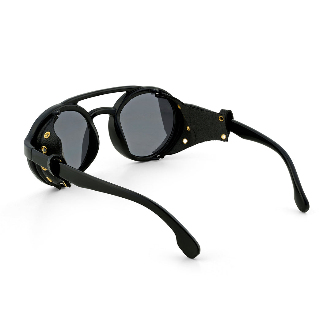 Folks Steampunk Style Round Sunglasses With Black Frames And Black Lenses
