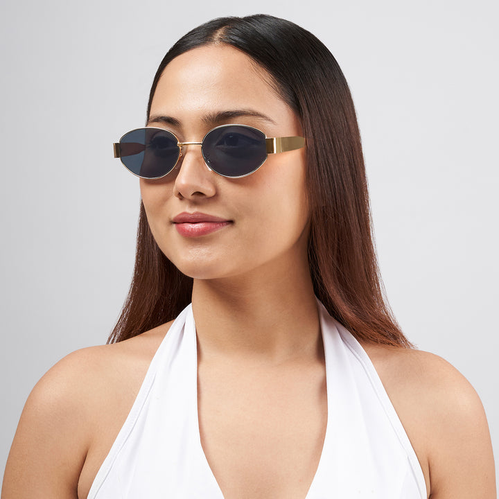 Oldie Retro Oval Sunglasses With Gold Frame And Grey Lenses