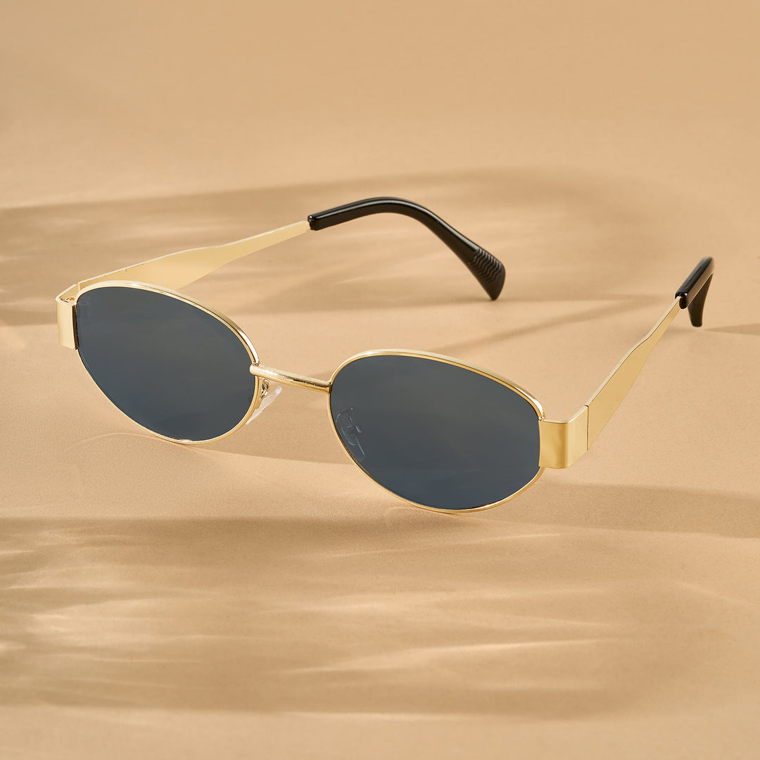Oldie Retro Oval Sunglasses With Gold Frame And Grey Lenses