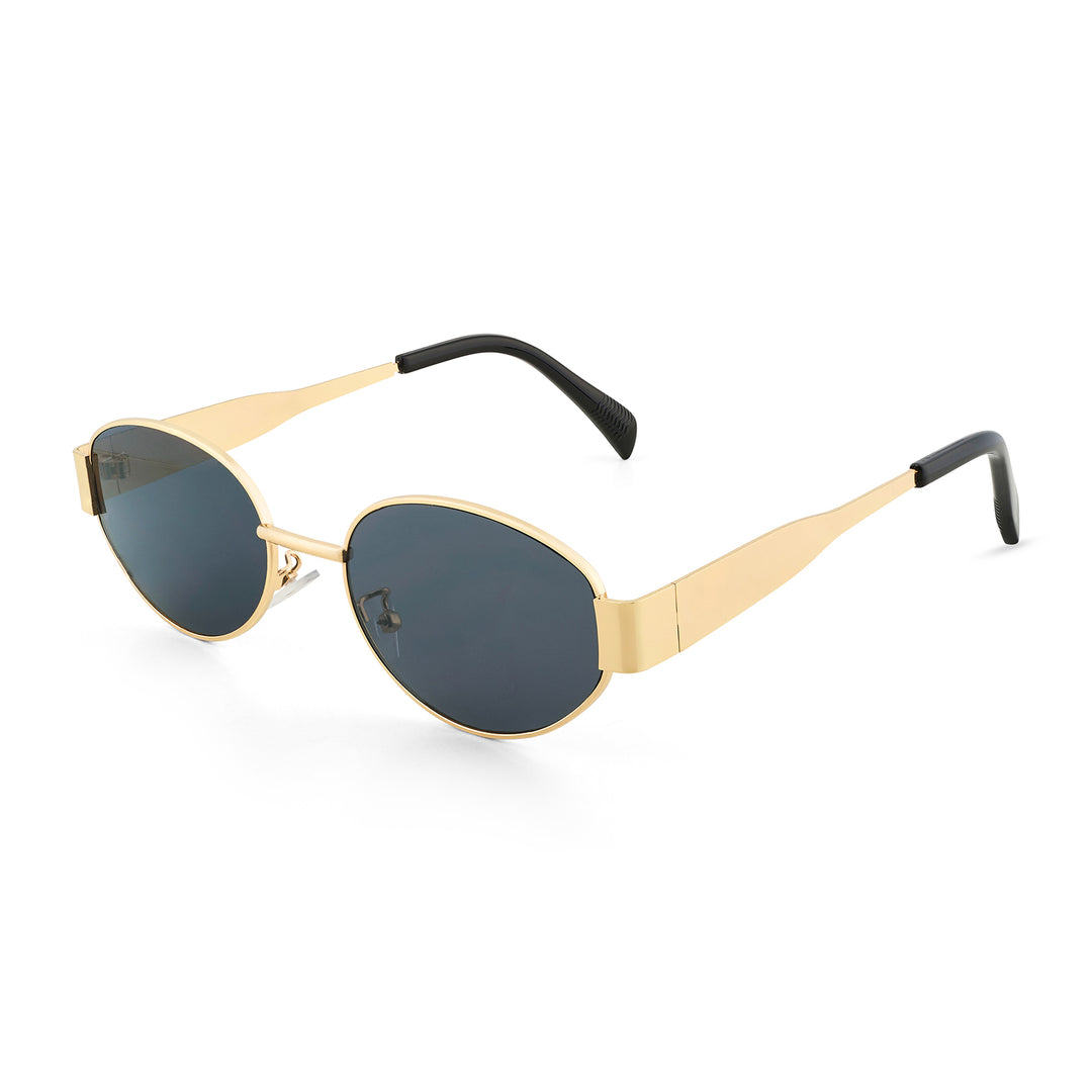 Oldie Retro Oval Sunglasses With Gold Frame And Grey Lenses