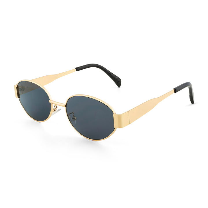 Oldie Retro Oval Sunglasses With Gold Frame And Grey Lenses
