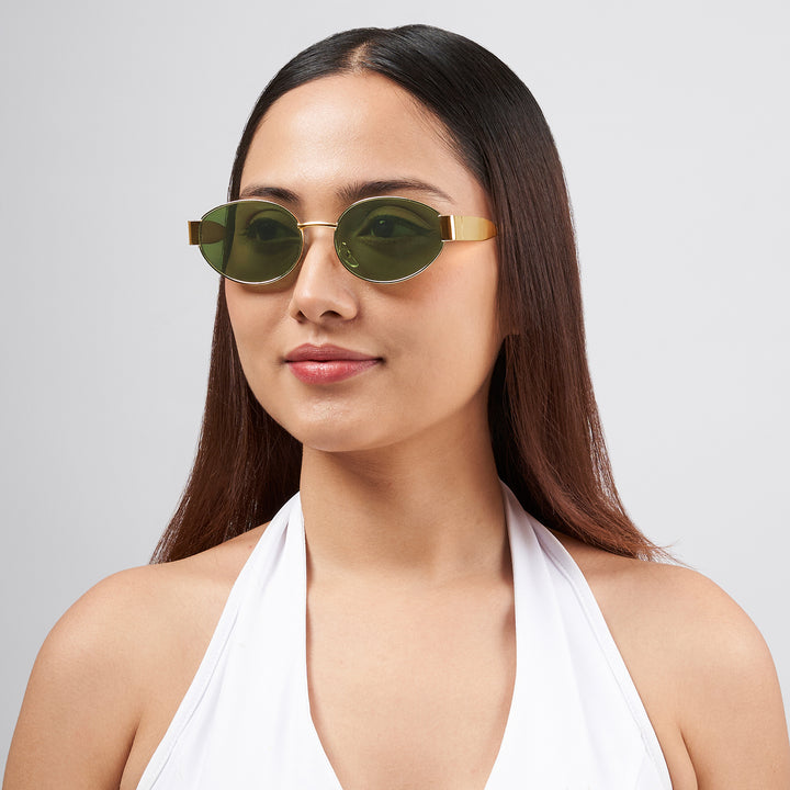 Oldie Retro Oval Sunglasses With Gold Frame And Dark Green Lenses