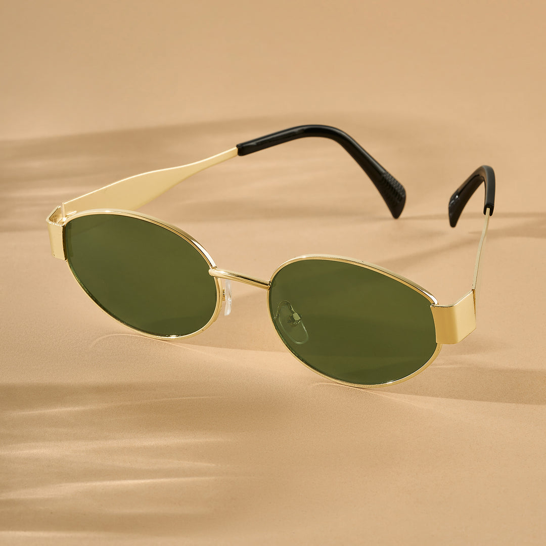 Oldie Retro Oval Sunglasses With Gold Frame And Dark Green Lenses