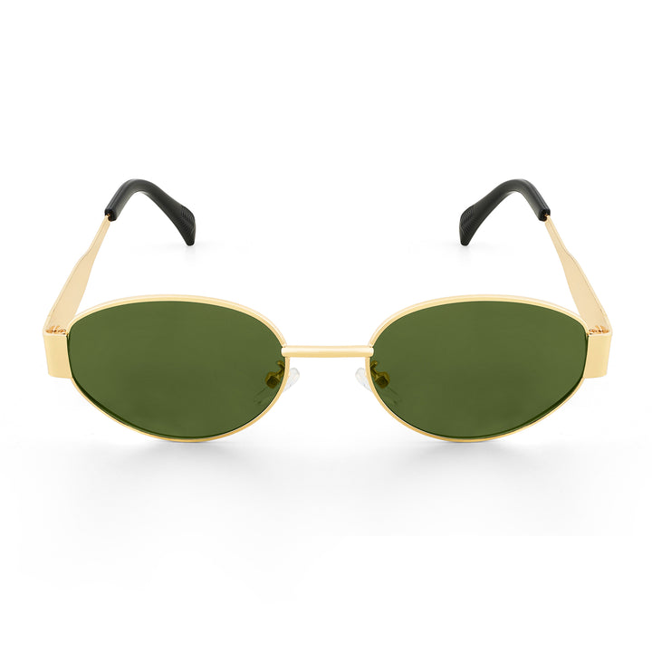 Oldie Retro Oval Sunglasses With Gold Frame And Dark Green Lenses