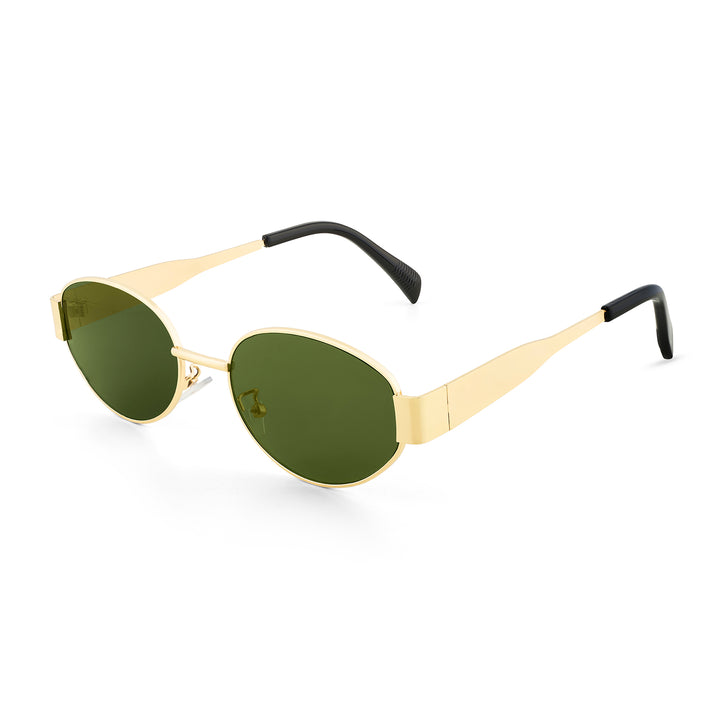 Oldie Retro Oval Sunglasses With Gold Frame And Dark Green Lenses