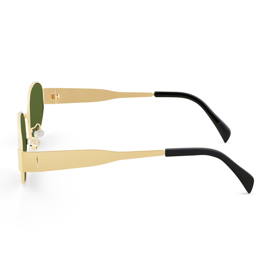 Oldie Retro Oval Sunglasses With Gold Frame And Dark Green Lenses
