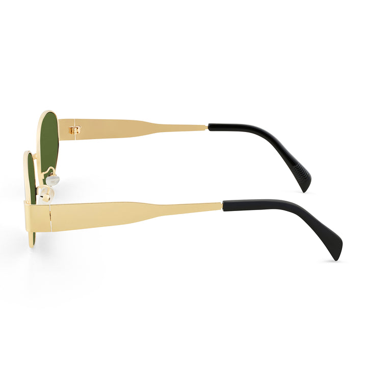Oldie Retro Oval Sunglasses With Gold Frame And Dark Green Lenses