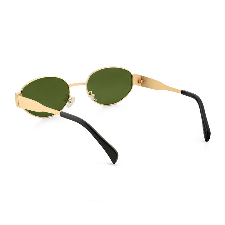 Oldie Retro Oval Sunglasses With Gold Frame And Dark Green Lenses