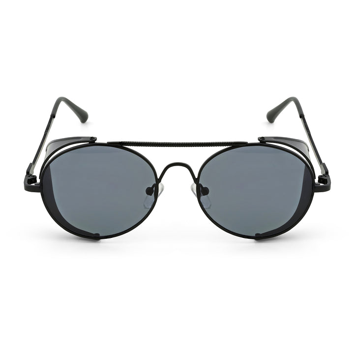 Viz Side Shield Steampunk Black Sunglasses With Round Frame And Black-Grey Lenses