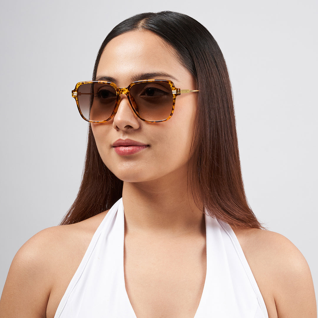 Westora Square Sunglasses With Leopard Frames And Brown Ombre Lenses