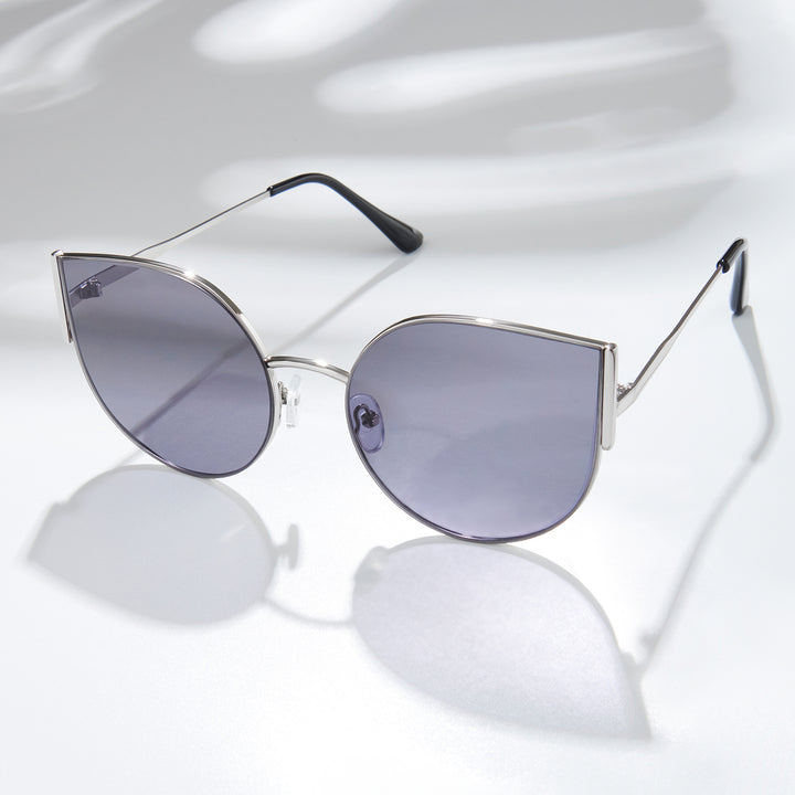 Vixen Round Cateye Sunglasses With Silver Frames And Black And Grey Lenses