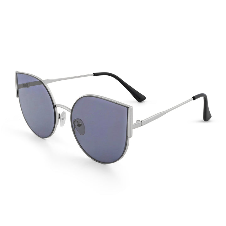 Vixen Round Cateye Sunglasses With Silver Frames And Black And Grey Lenses