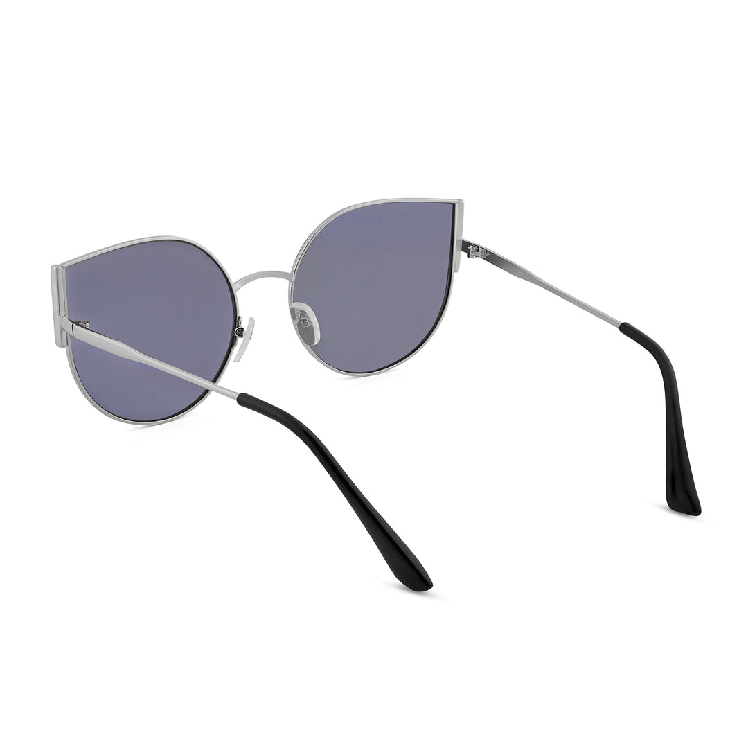 Vixen Round Cateye Sunglasses With Silver Frames And Black And Grey Lenses