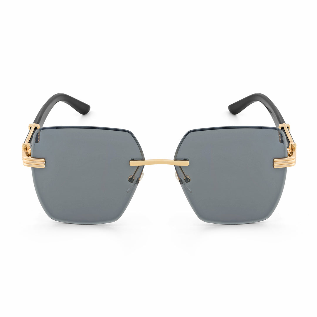 Posh Dark Grey Rectangular Rimless Singlasses With Black Temples