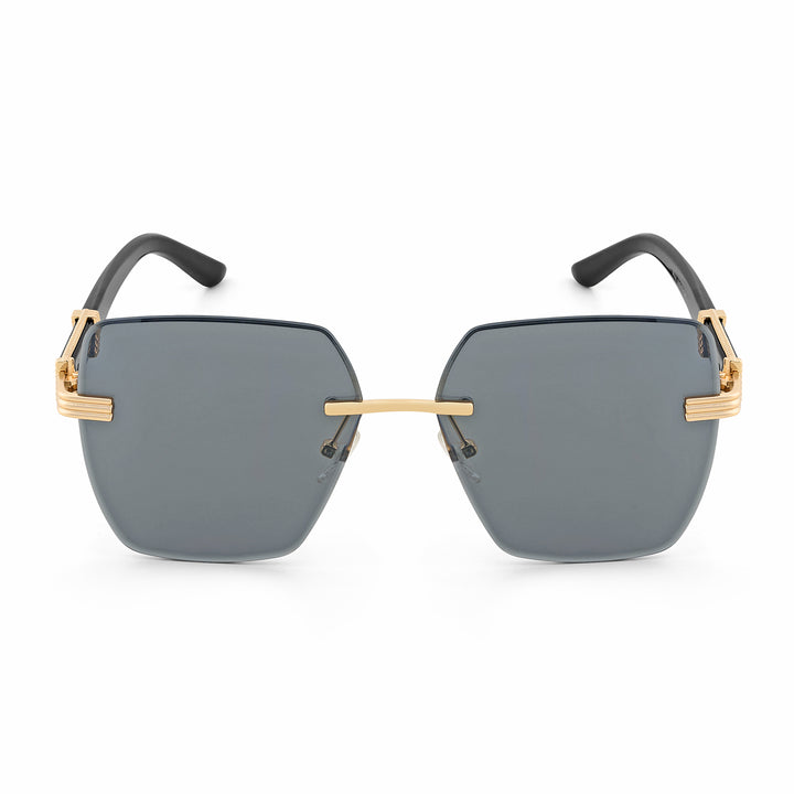 Posh Dark Grey Rectangular Rimless Singlasses With Black Temples