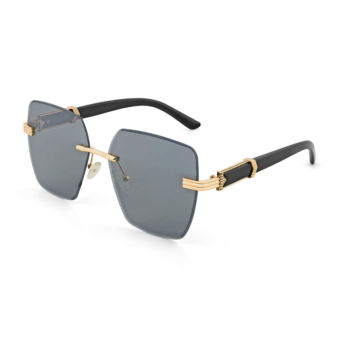 Posh Dark Grey Rectangular Rimless Singlasses With Black Temples