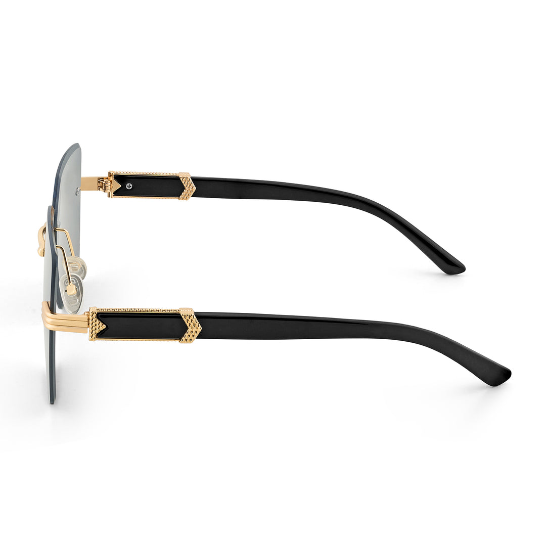 Posh Dark Grey Rectangular Rimless Singlasses With Black Temples