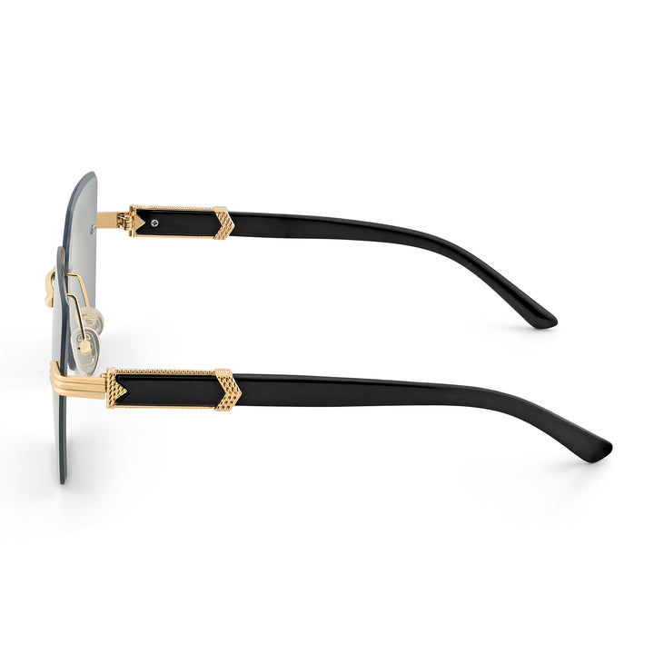 Posh Dark Grey Rectangular Rimless Singlasses With Black Temples