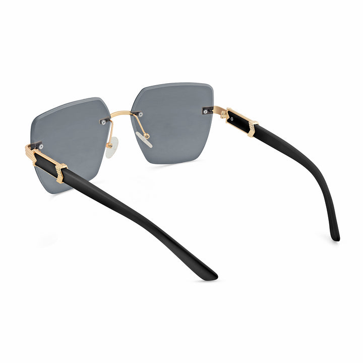 Posh Dark Grey Rectangular Rimless Singlasses With Black Temples