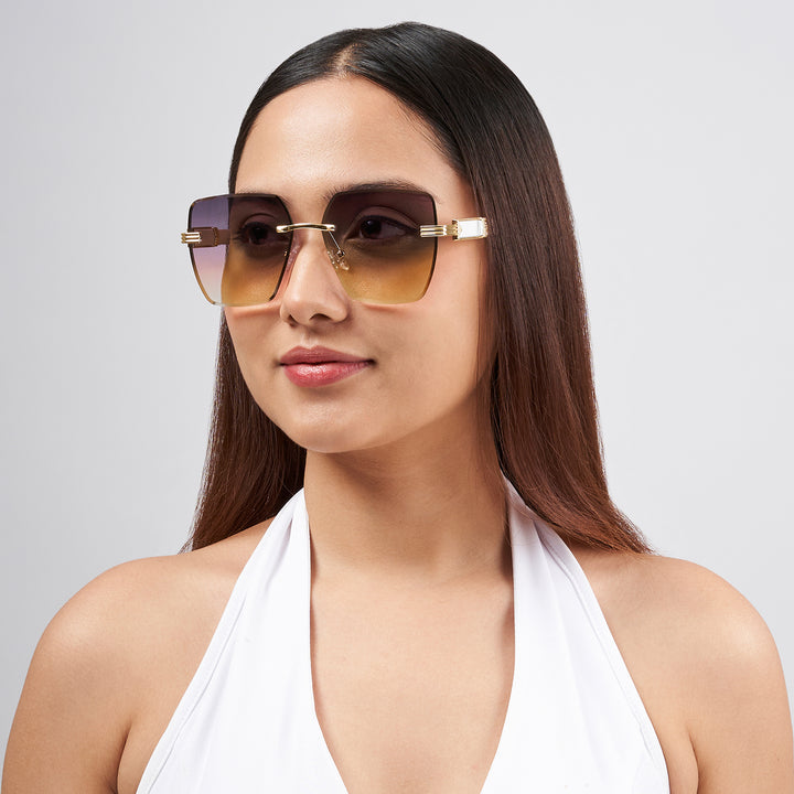 Posh Purple Ombre Rectangular Rimless Singlasses With Lavender Temples