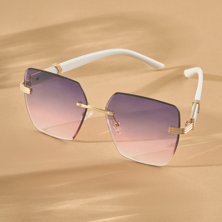 Posh Purple Ombre Rectangular Rimless Singlasses With Lavender Temples