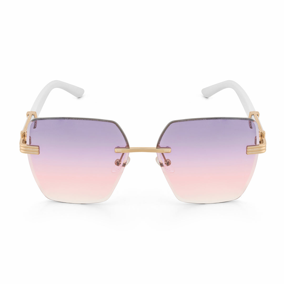 Posh Purple Ombre Rectangular Rimless Singlasses With Lavender Temples