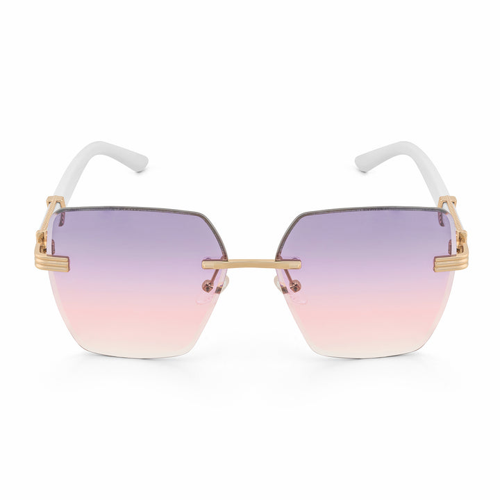Posh Purple Ombre Rectangular Rimless Singlasses With Lavender Temples