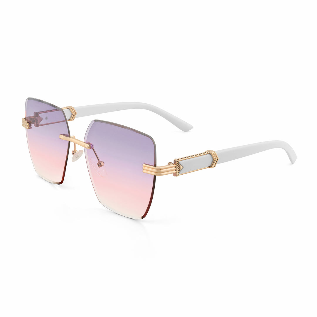 Posh Purple Ombre Rectangular Rimless Singlasses With Lavender Temples