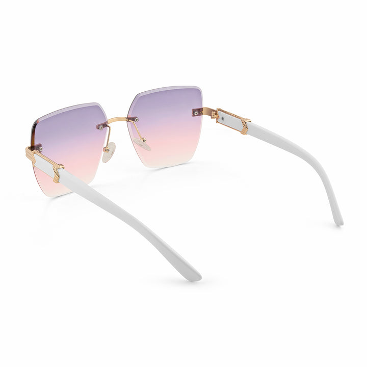 Posh Purple Ombre Rectangular Rimless Singlasses With Lavender Temples