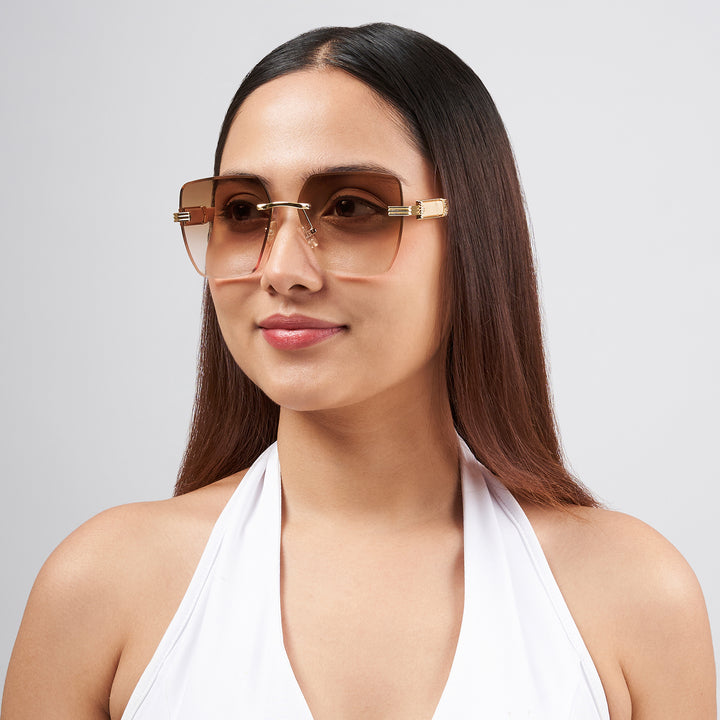 Posh Beige Ombre Rectangular Rimless Singlasses With Beige Temples