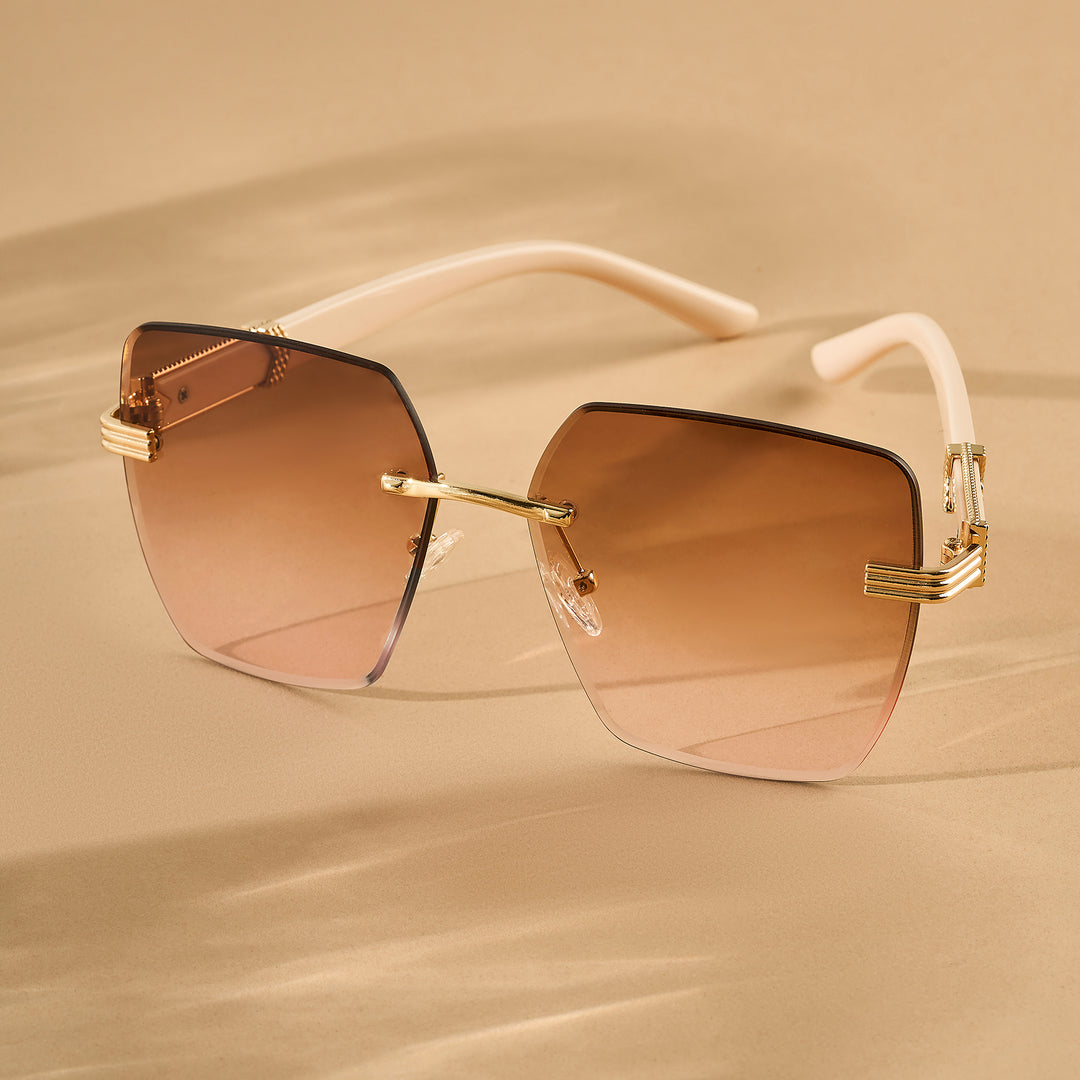 Posh Beige Ombre Rectangular Rimless Singlasses With Beige Temples