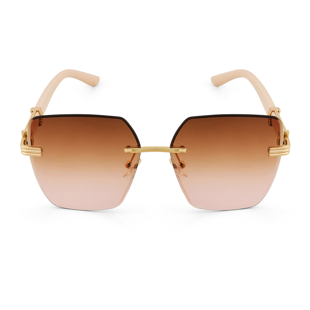 Posh Beige Ombre Rectangular Rimless Singlasses With Beige Temples