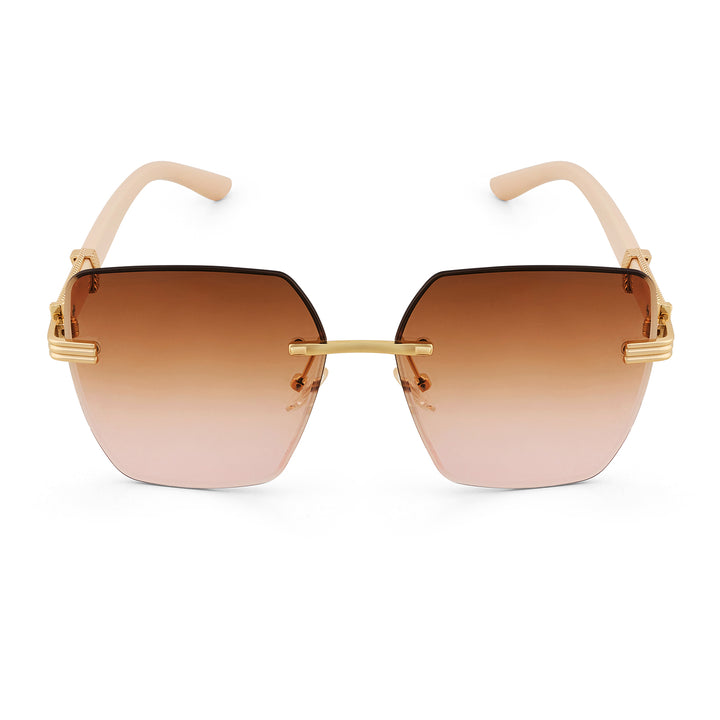 Posh Beige Ombre Rectangular Rimless Singlasses With Beige Temples