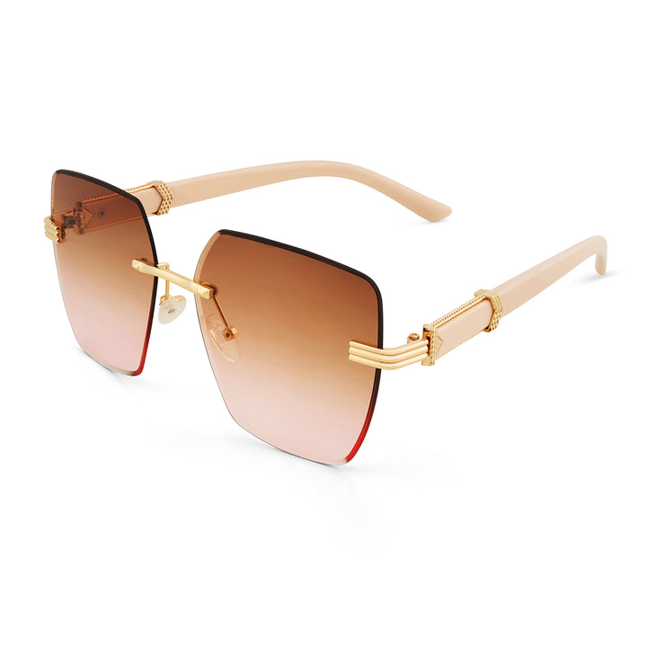 Posh Beige Ombre Rectangular Rimless Singlasses With Beige Temples