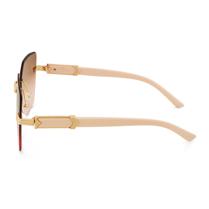 Posh Beige Ombre Rectangular Rimless Singlasses With Beige Temples