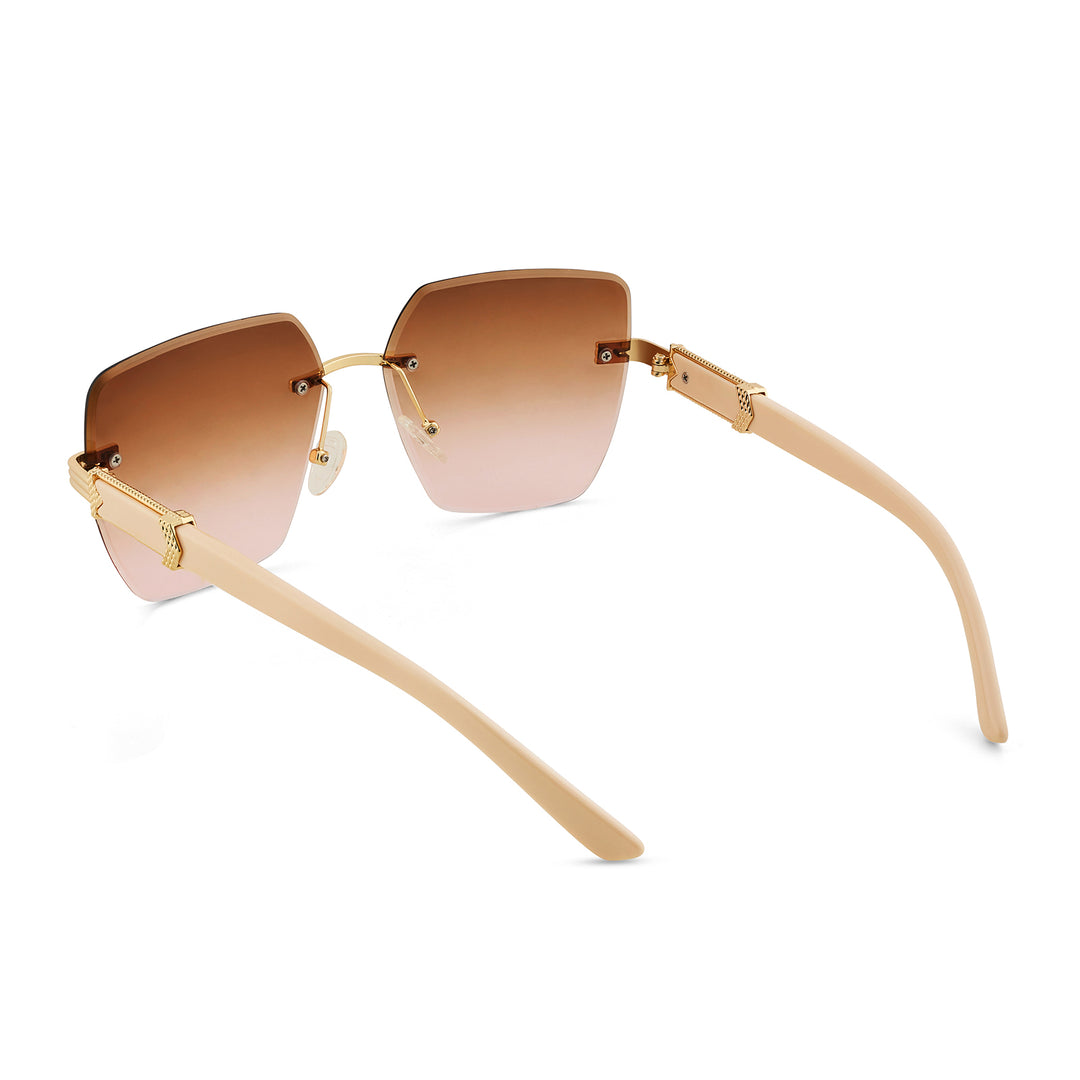 Posh Beige Ombre Rectangular Rimless Singlasses With Beige Temples