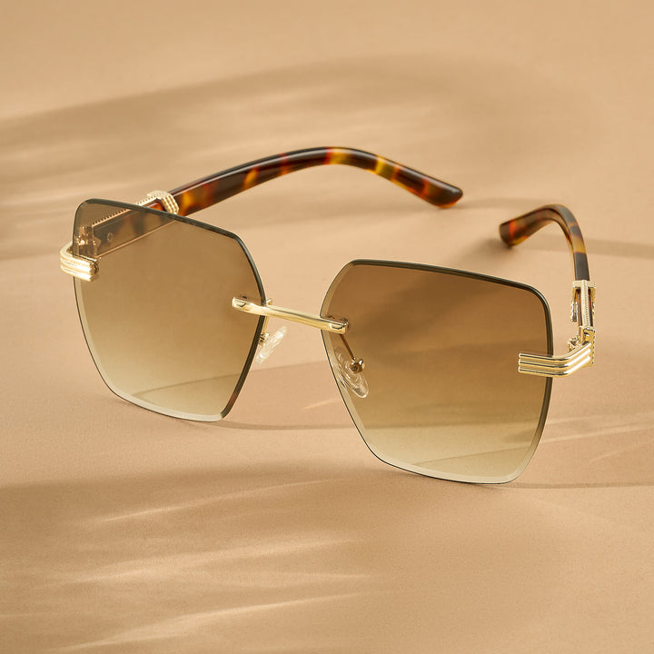 Posh Brown Ombre Rectangular Rimless Singlasses With Turtoise Shell Temples